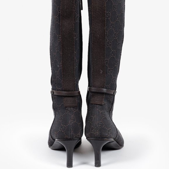 *SOLD* Gucci GG Monogram Canvas Espresso Brown Boots - Picture 3 of 12